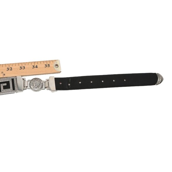 Vintage Avanti Leather Medusa Head Belt Silver Chain Black Italy Metal Hardware - Picture 11 of 13